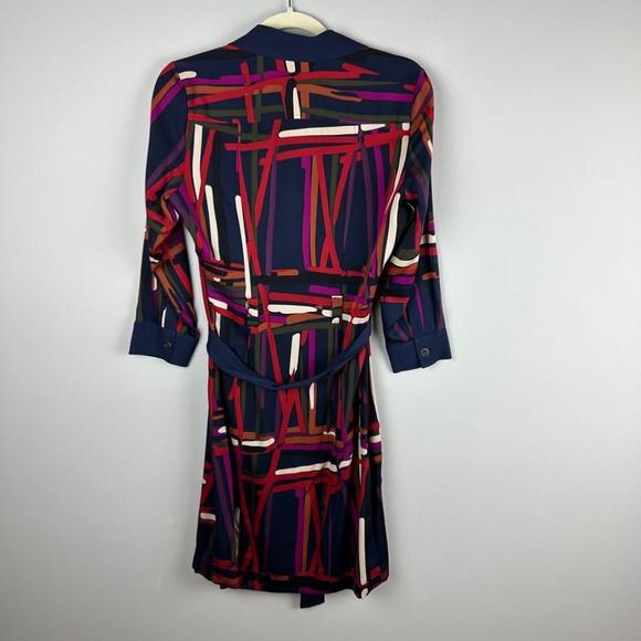 Women's Diane von Furstenberg Blue and Red Shirt Dress Size 8 - Picture 2 of 5